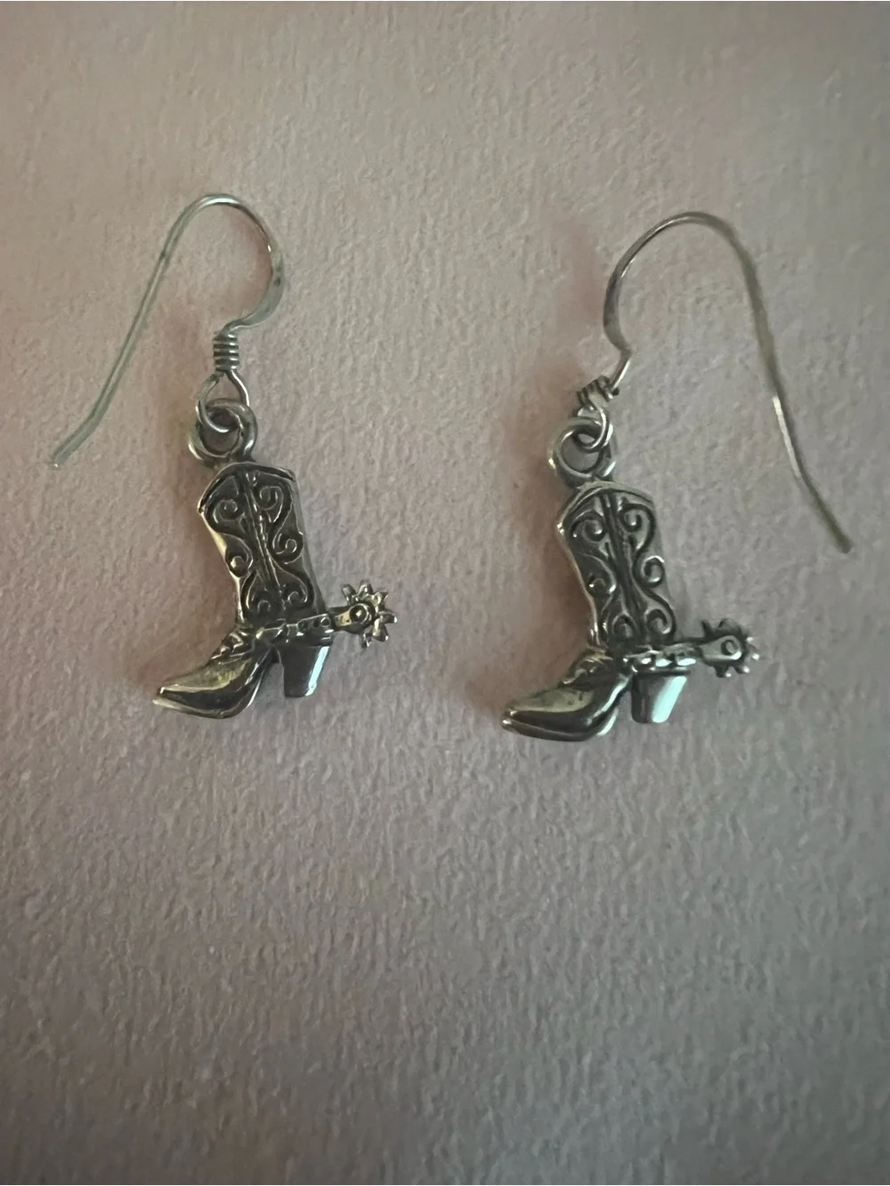 Western Sterling Silver Cowboy Boot Dangle Earrings
